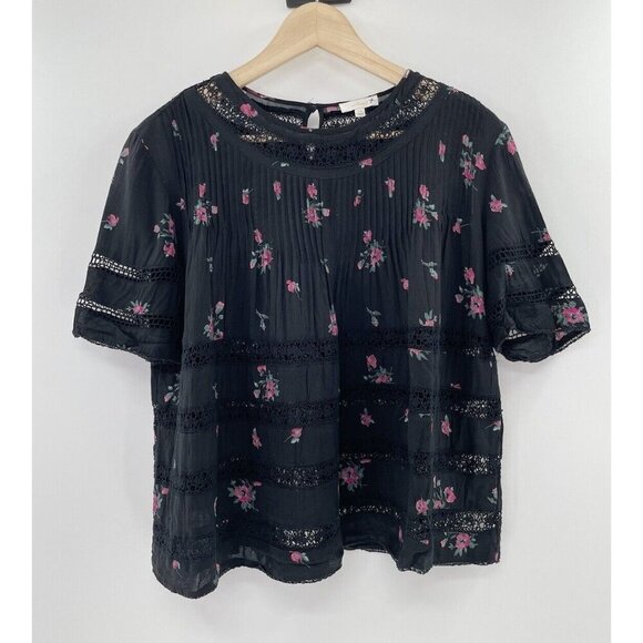 Aritzia Wilfred Floral Pintuck Crochet Lace Peasant Beaudry Blouse XXS Oversized - Picture 1 of 7
